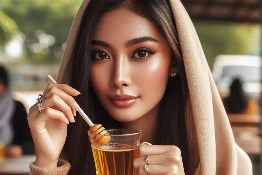 Manfaat Madu untuk Kesehatan dan Kecantikan, Bisa Mencerahkan Kulit! Ilustrasi seorang wanita sedang menikmati minuman hangat dengan campuran madu