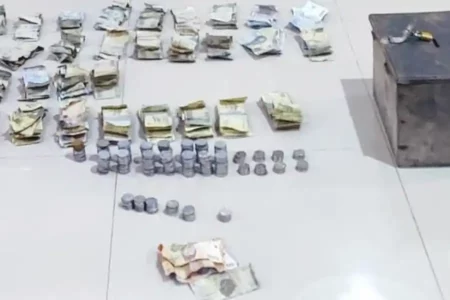 Polsek Masaran Amankan Pencuri Asal Deli Serdang Uang Infaq di Toilet Mushola Barang bukti kotak dan uang yang dicuri dari toilet