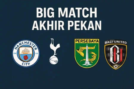 Big Match Akhir Pekan: Manchester City vs Tottenham, Persebaya vs Bali United ilustrasi jadwal sepak bola, Man city vs Tothenham, dan Persebaya vs Bali United