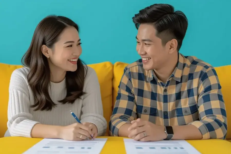 Generasi Muda Rentan Risiko Finansial, IFG Life Ajak Siapkan Proteksi Sejak Dini Ilustrasi suami istri sedang mendiskusikan rencana keuangan (foto: Generatif AI)