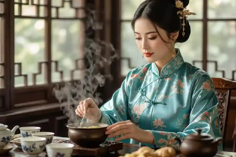 7 Rahasia Flora Tiongkok: Tanaman Obat Langka dengan Kualitas Tak Tertandingi Ilustrasi seorang wanita sedang membuat racikan berbahan herbal (foto: Generatif AI)